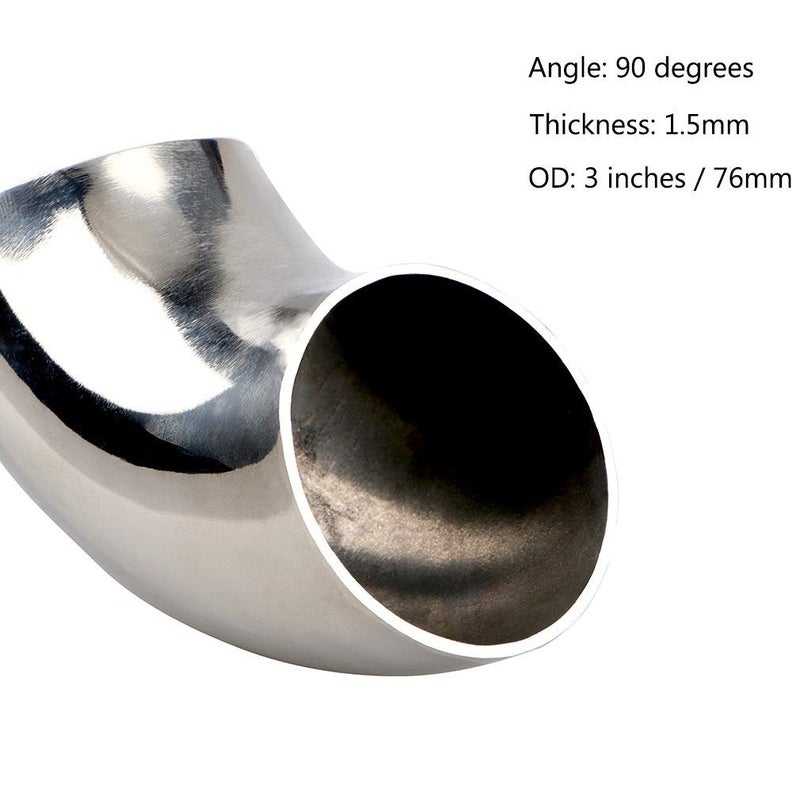 KOTVTM 3 Inch Stainless Steel Exhaust Elbow 90Â° Mandrel Bend Elbow - Thickness 16GA/.065" Wall Material SS304 Exhaust Tubing for Modified Exhaust Elbow Pipe, Stair Handrail (OD: 3") - Image 3